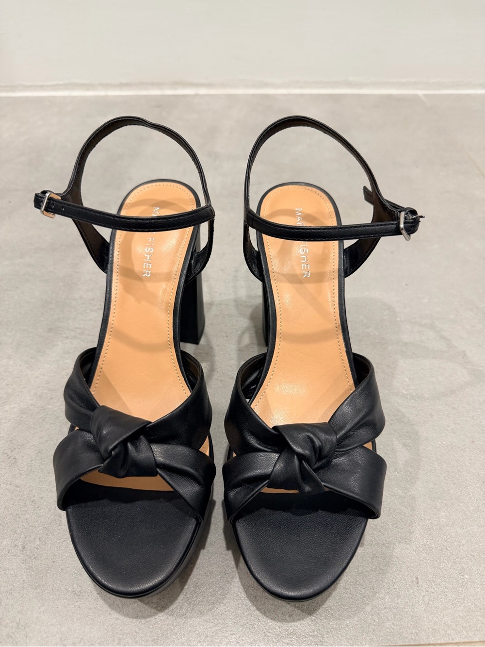 Marc Fisher Black Knot-Front Block Heel Sandals